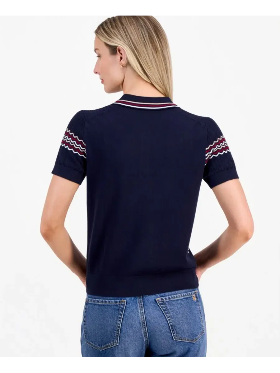 Женский свитер-поло с коротким рукавом Scalloped Stripes Nautica — изображение 2 из 3, мульти