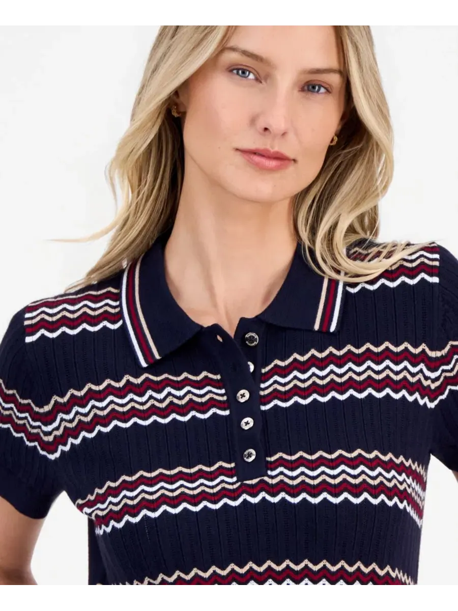 Женский свитер-поло с коротким рукавом Scalloped Stripes Nautica — изображение 3 из 3, мульти
