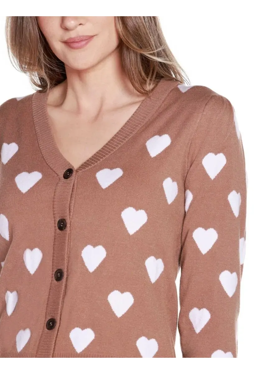 Женский жаккардовый кардиган с сердечками Belldini, Iced Latte Combo — изображение 4 из 7