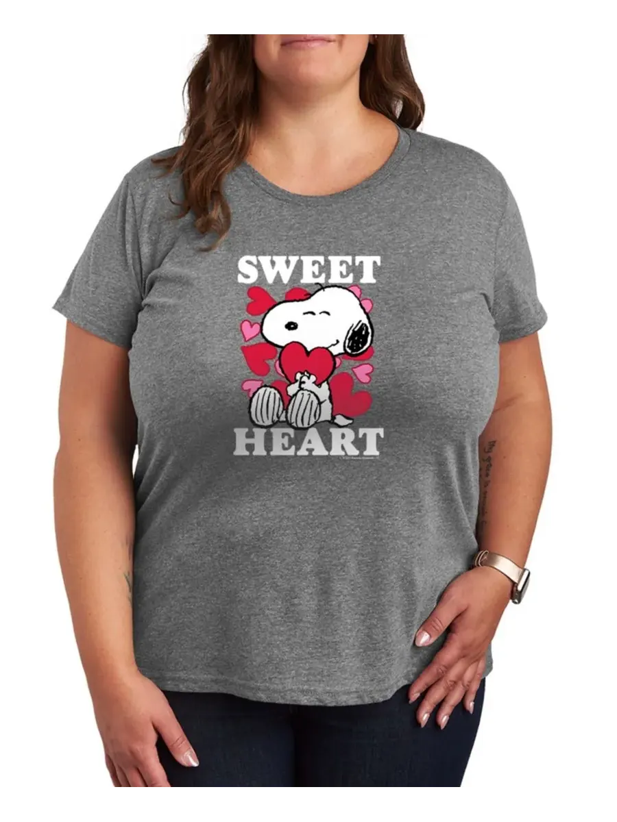 Женская футболка с коротким рукавом и графическим принтом «Peanuts Snoopy Sweet Heart Valentine» — изображение 1 из 3, серый
