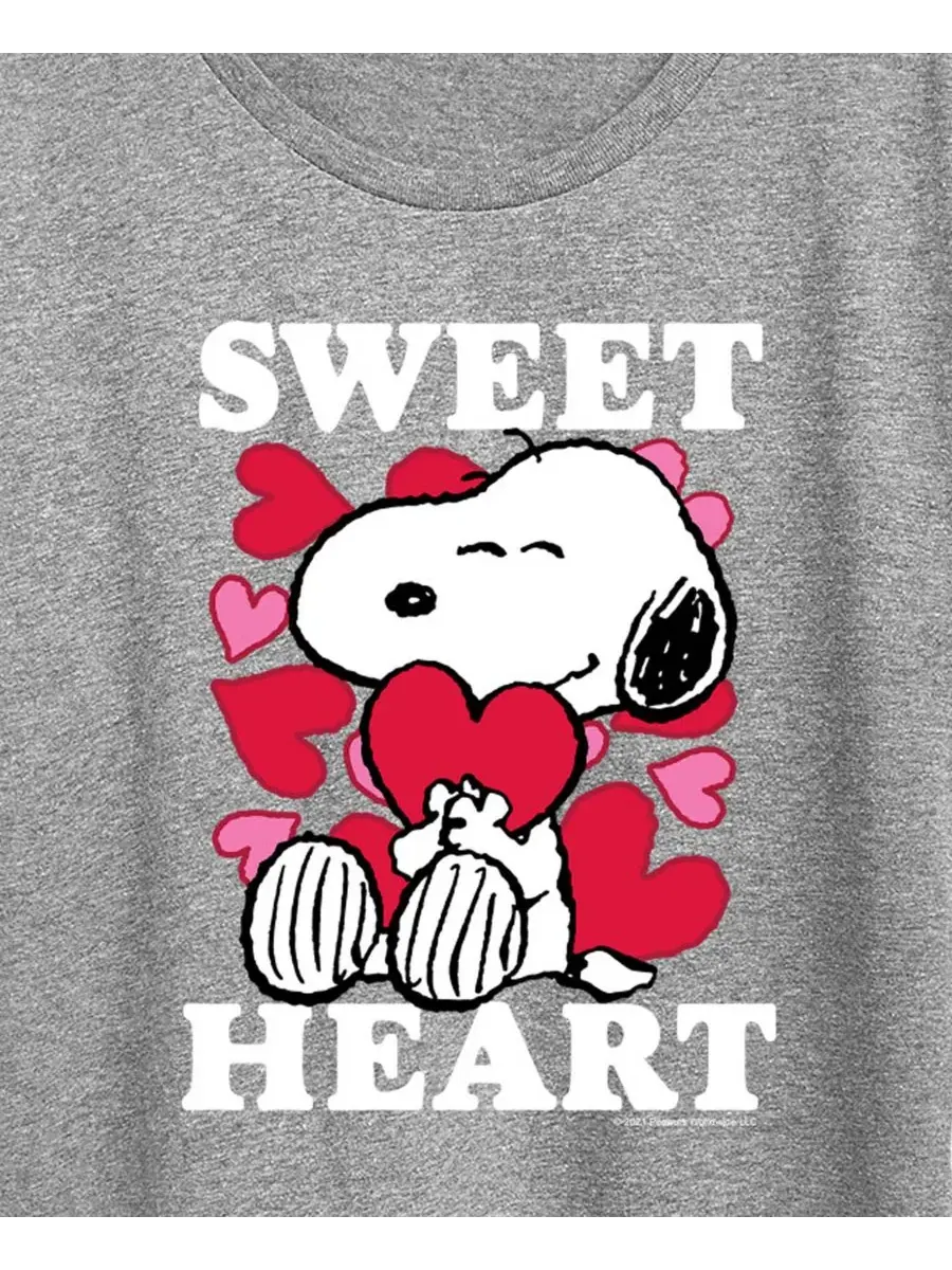 Женская футболка с коротким рукавом и графическим принтом «Peanuts Snoopy Sweet Heart Valentine» — изображение 2 из 3, серый