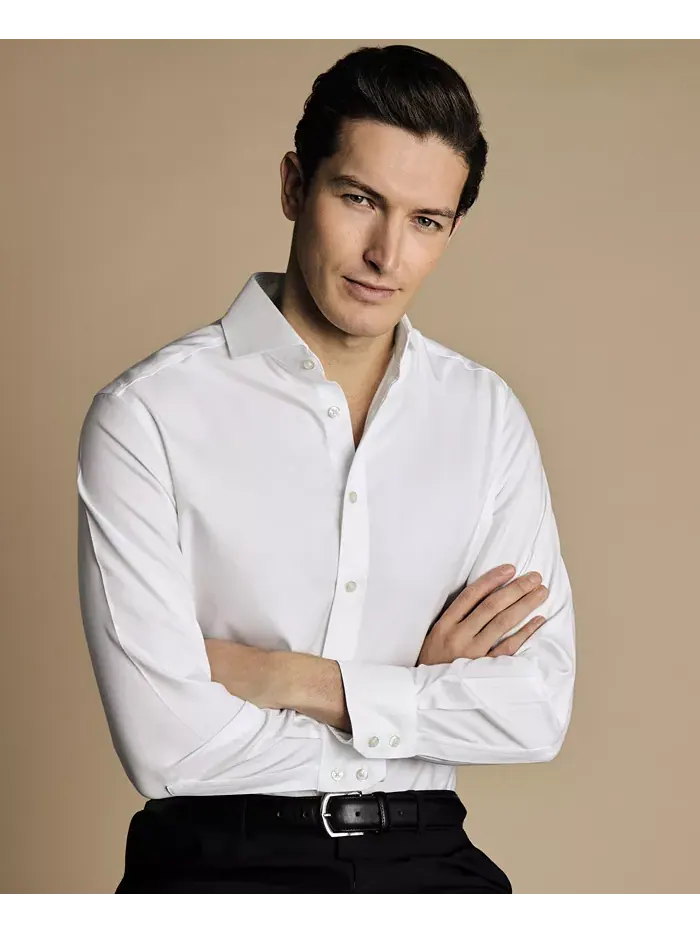 Мужская классическая рубашка из твила Slim-Fit Charles Tyrwhitt — изображение 3 из 6, белый