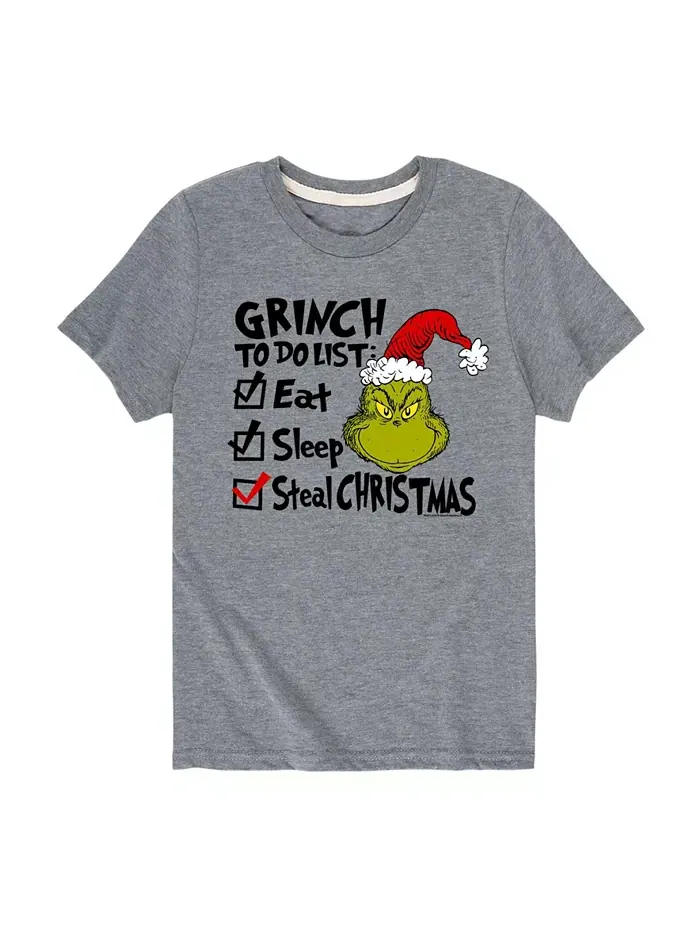 Футболка с принтом Grinch To Do для мальчиков старшего возраста The Grinch — изображение 1 из 3, серый
