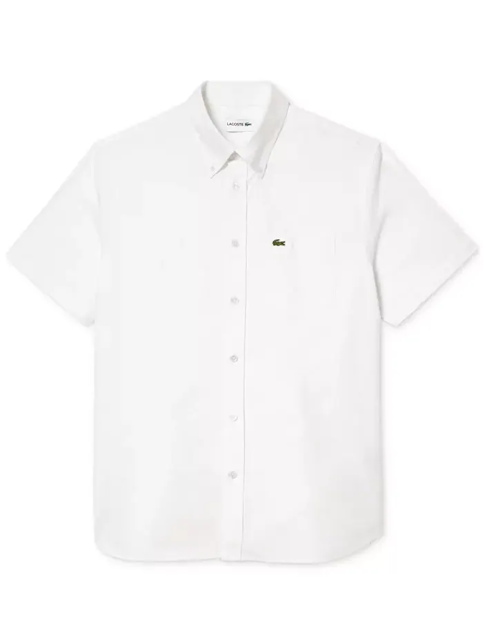 Рубашка Lacoste Оксфорд, мужская, с коротким рукавом и нагрудным карманом — изображение 3 из 3, белый