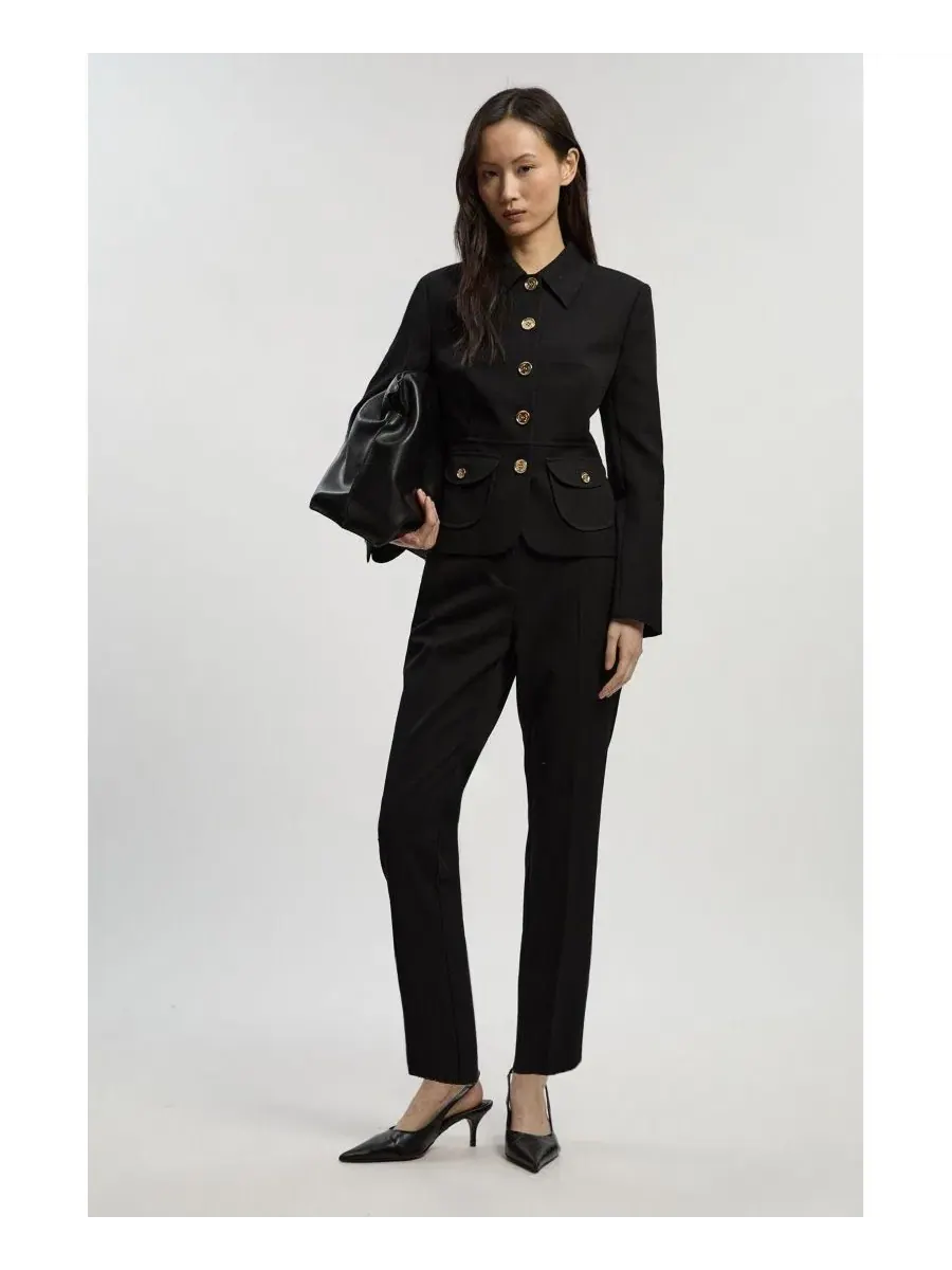 Женские фактурные брюки прямого кроя Karen Millen — изображение 4 из 6, черный