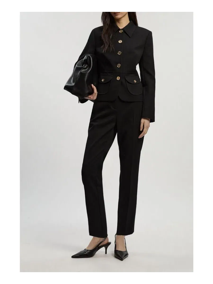 Женские фактурные брюки прямого кроя Karen Millen — изображение 5 из 6, черный