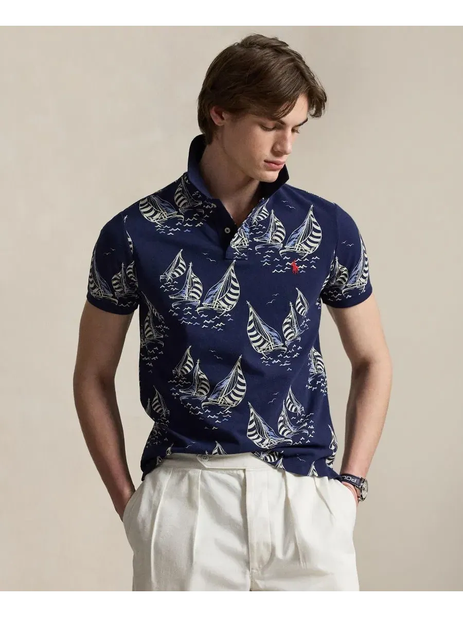Мужская футболка-поло классического кроя с принтом Sailboat Mesh Polo Ralph Lauren