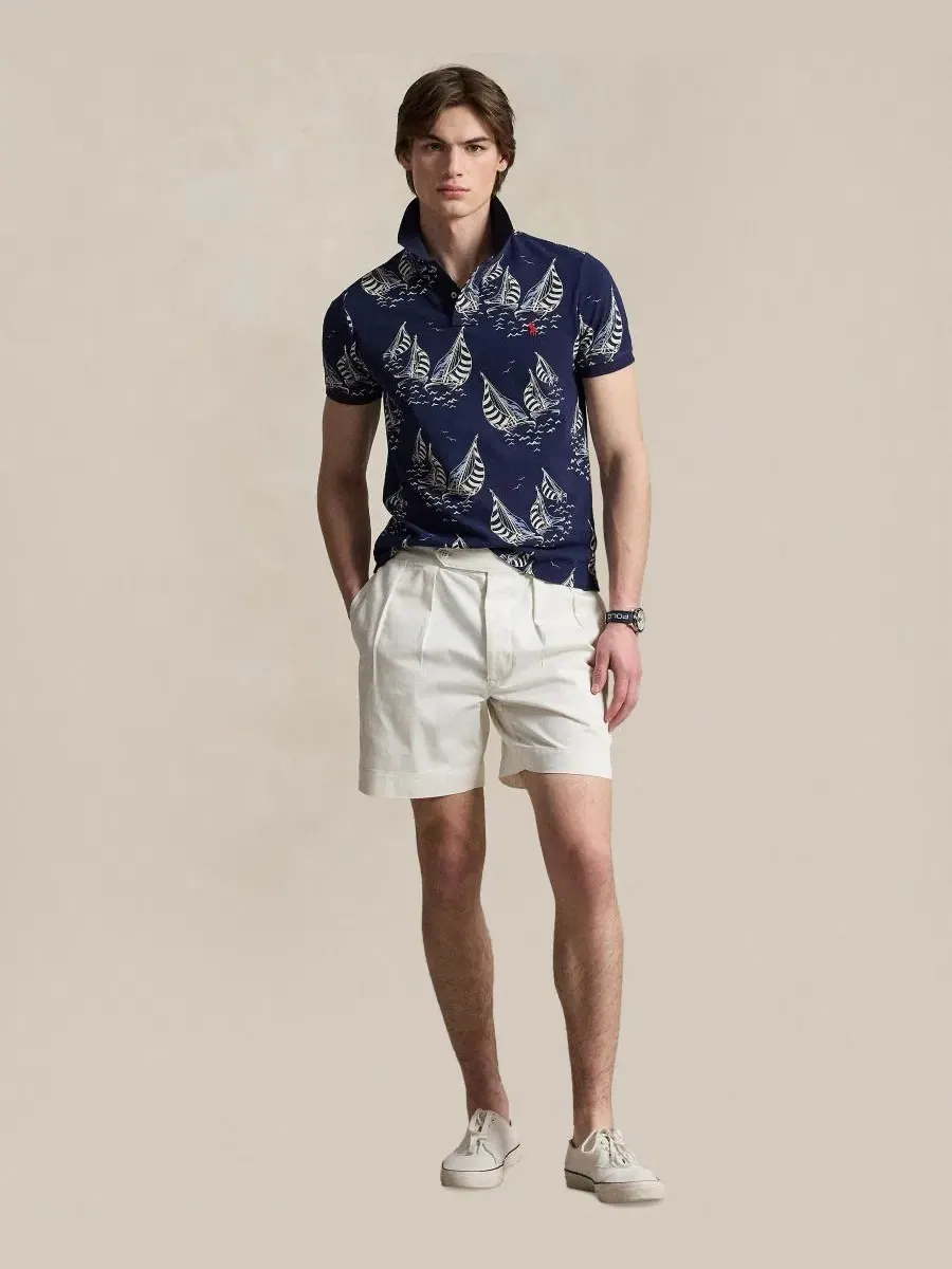 Мужская футболка-поло классического кроя с принтом Sailboat Mesh Polo Ralph Lauren — изображение 2 из 5, темно-синий