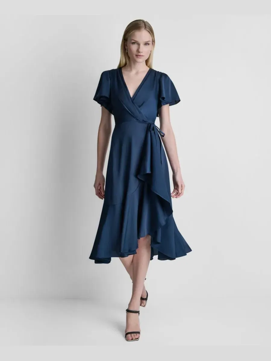 Платье миди DKNY Faux Wrap с боковой завязкой — изображение 1 из 5, синий
