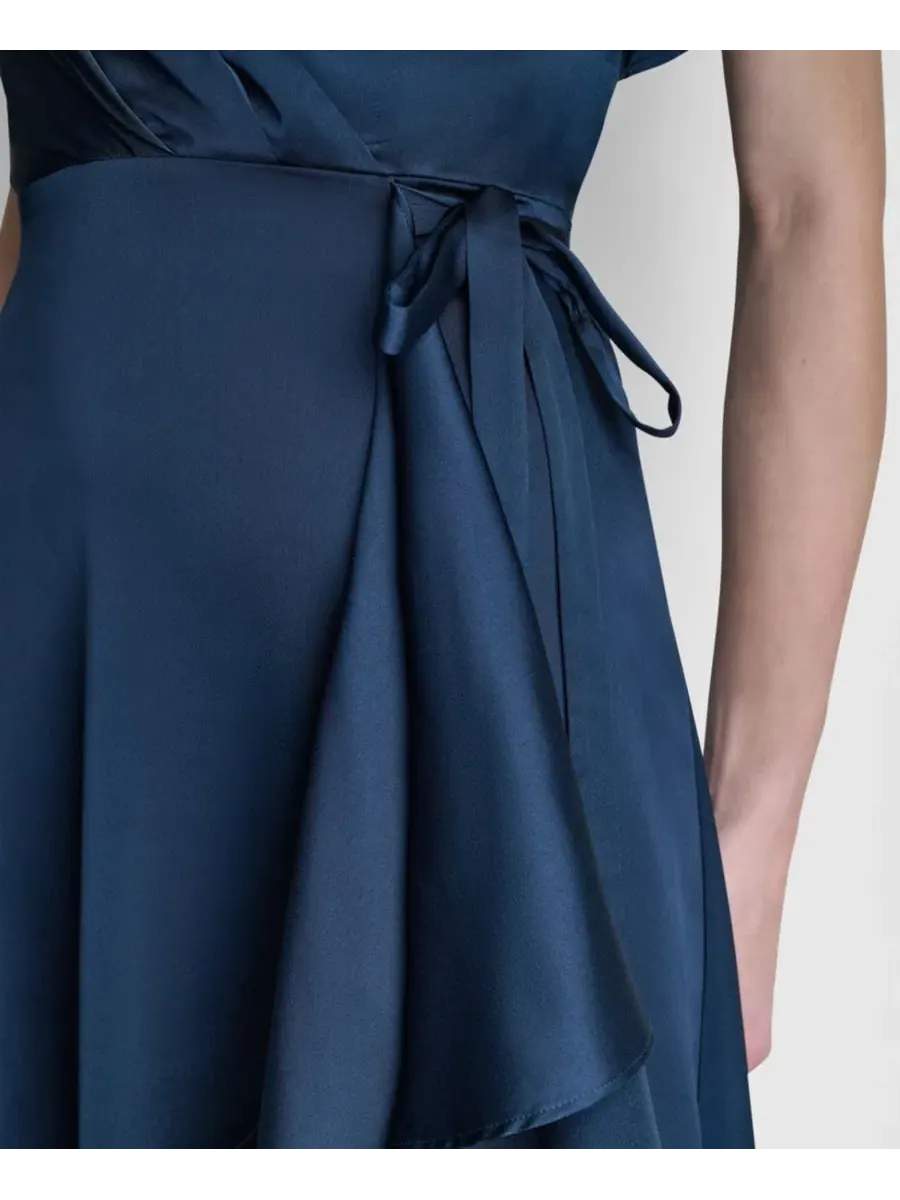 Платье миди DKNY Faux Wrap с боковой завязкой — изображение 4 из 5, синий