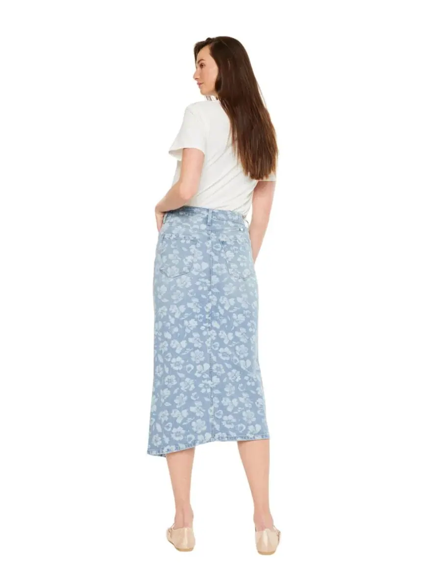 Юбка миди с принтом Hibiscus High Rise Midi Skirt KanCan — изображение 2 из 7, светлая стирка