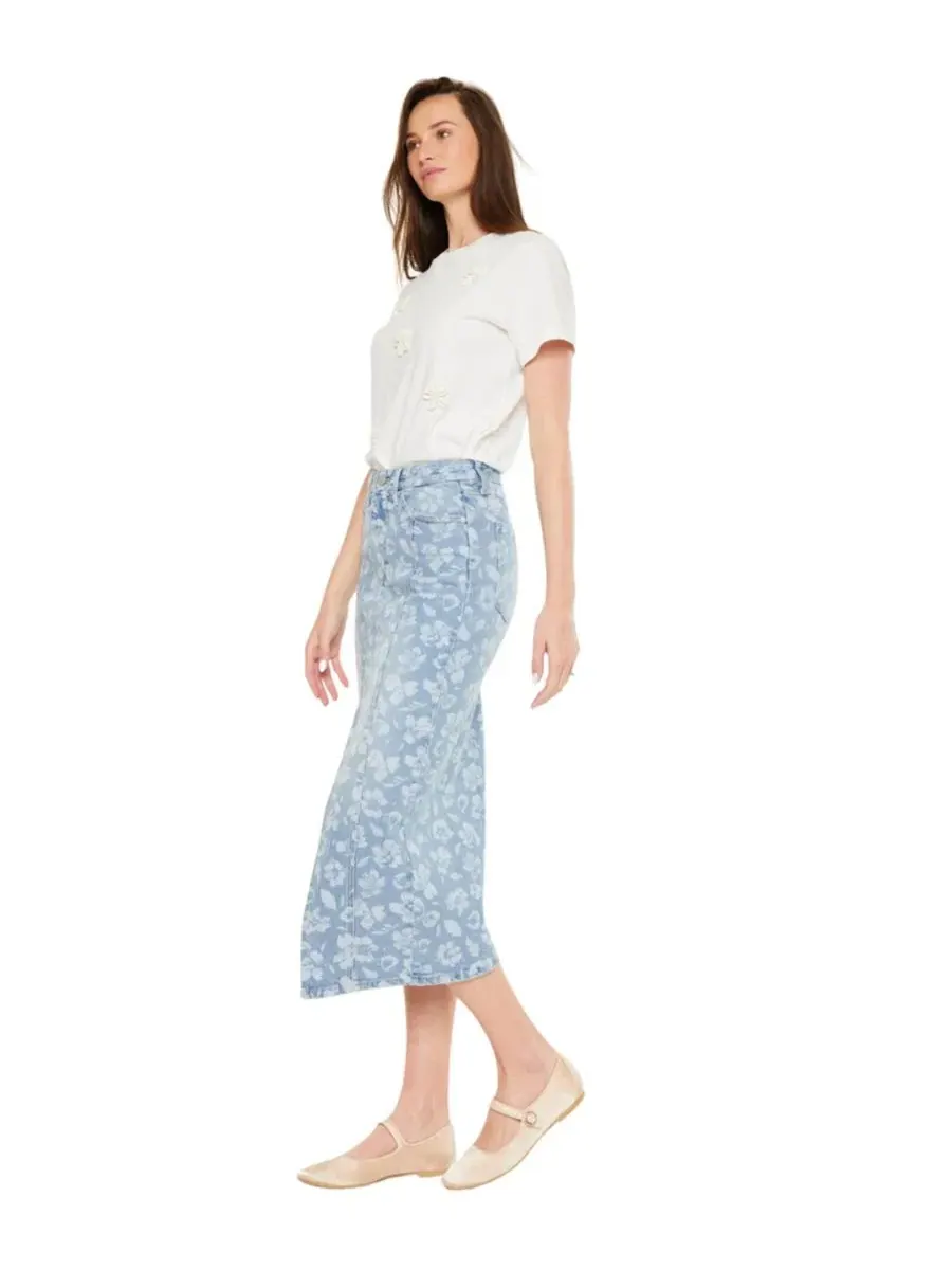 Юбка миди с принтом Hibiscus High Rise Midi Skirt KanCan — изображение 3 из 7, светлая стирка