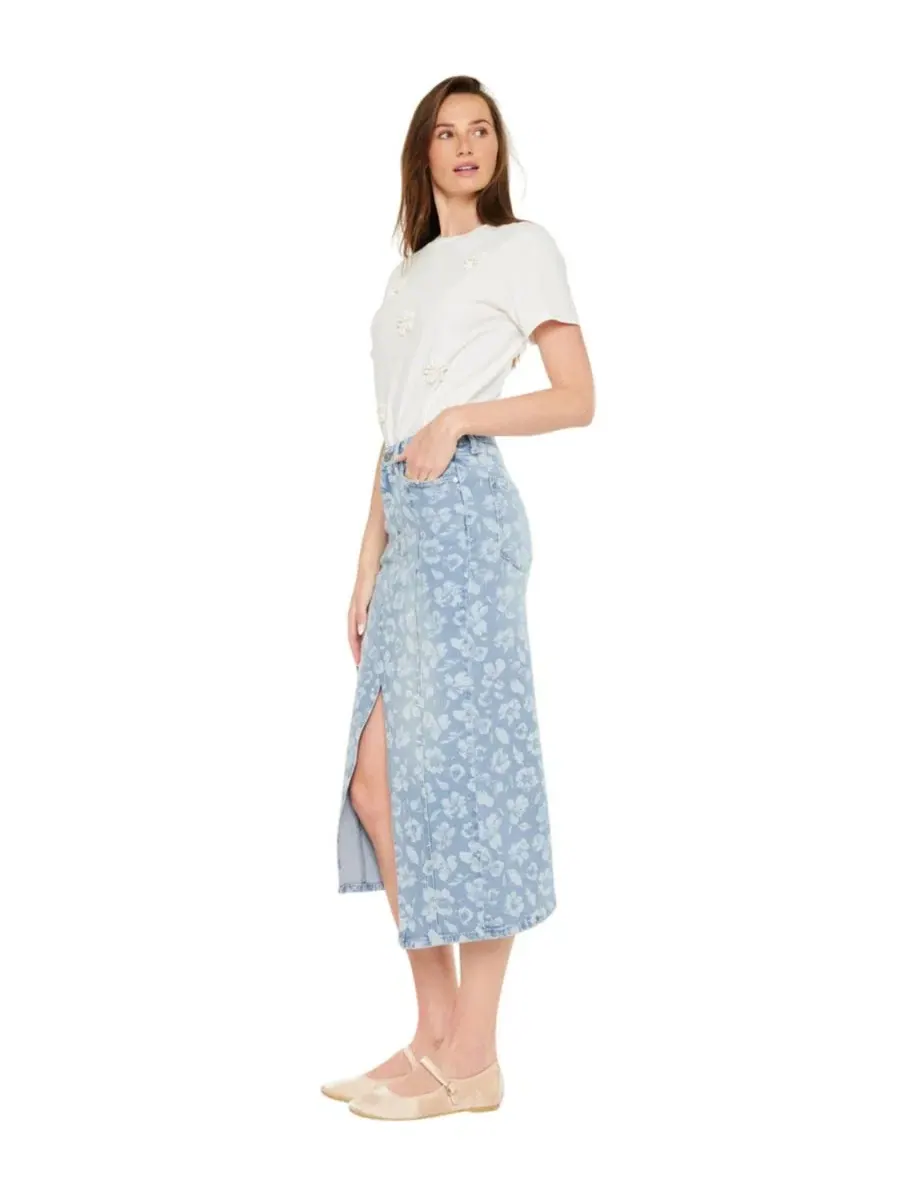 Юбка миди с принтом Hibiscus High Rise Midi Skirt KanCan — изображение 4 из 7, светлая стирка