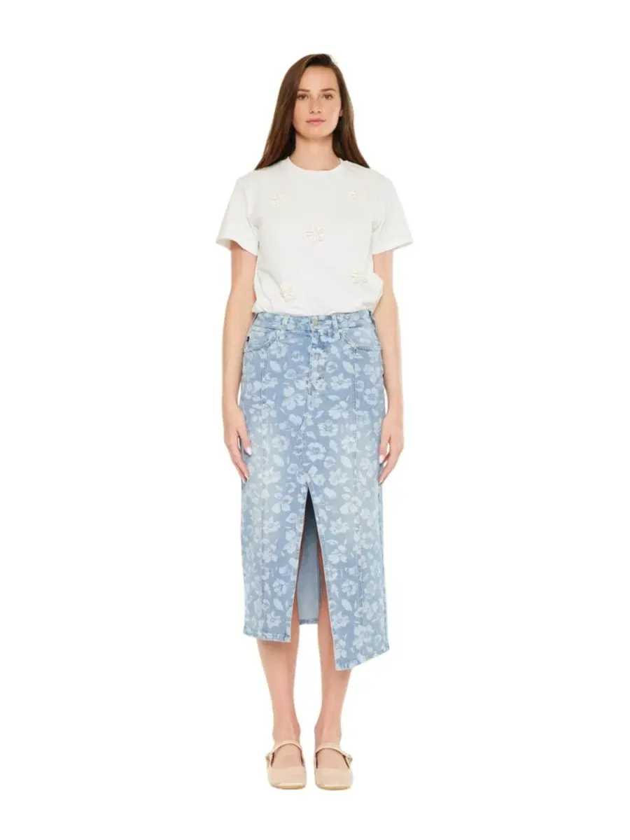 Юбка миди с принтом Hibiscus High Rise Midi Skirt KanCan — изображение 5 из 7, светлая стирка