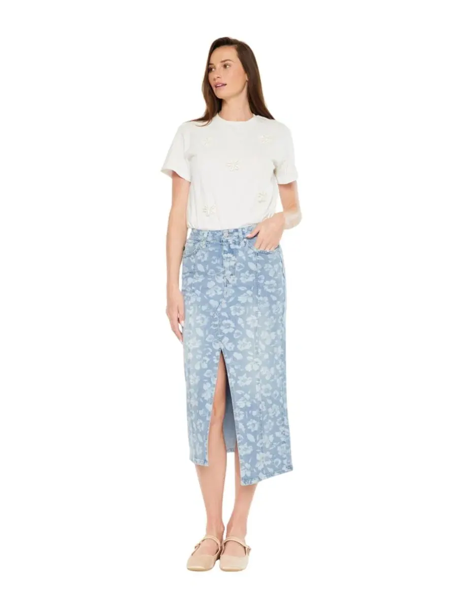 Юбка миди с принтом Hibiscus High Rise Midi Skirt KanCan — изображение 6 из 7, светлая стирка