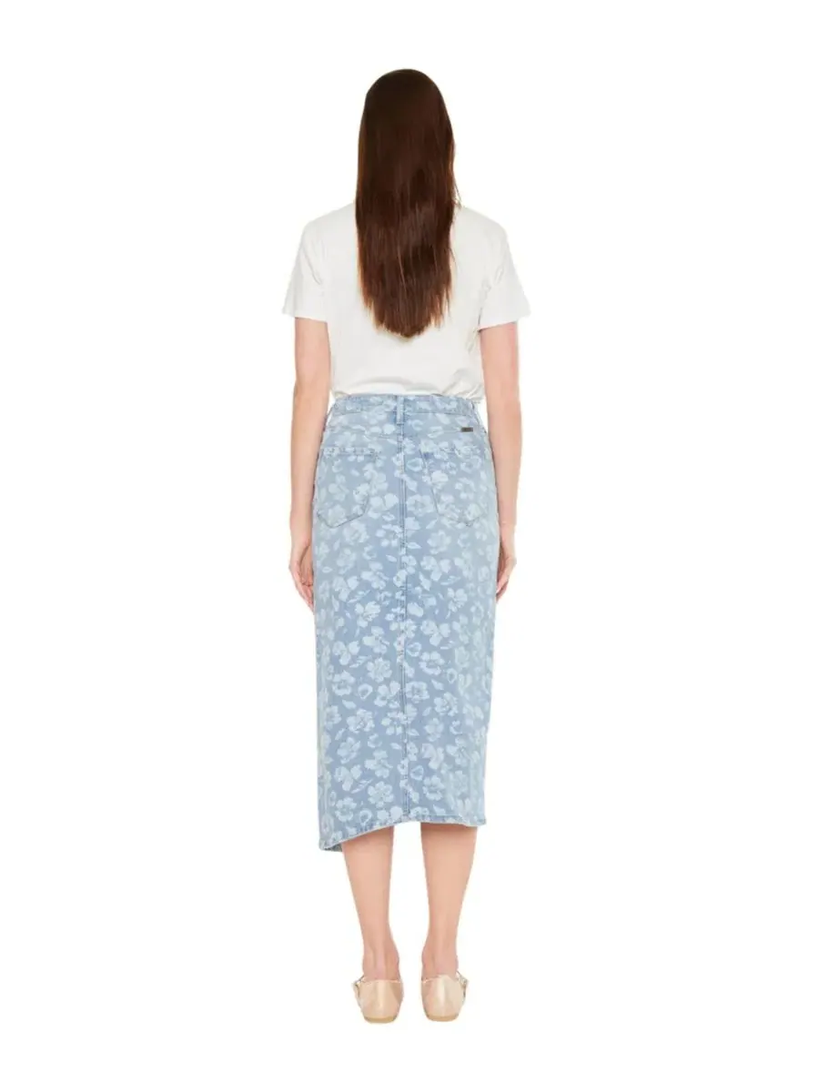 Юбка миди с принтом Hibiscus High Rise Midi Skirt KanCan — изображение 7 из 7, светлая стирка