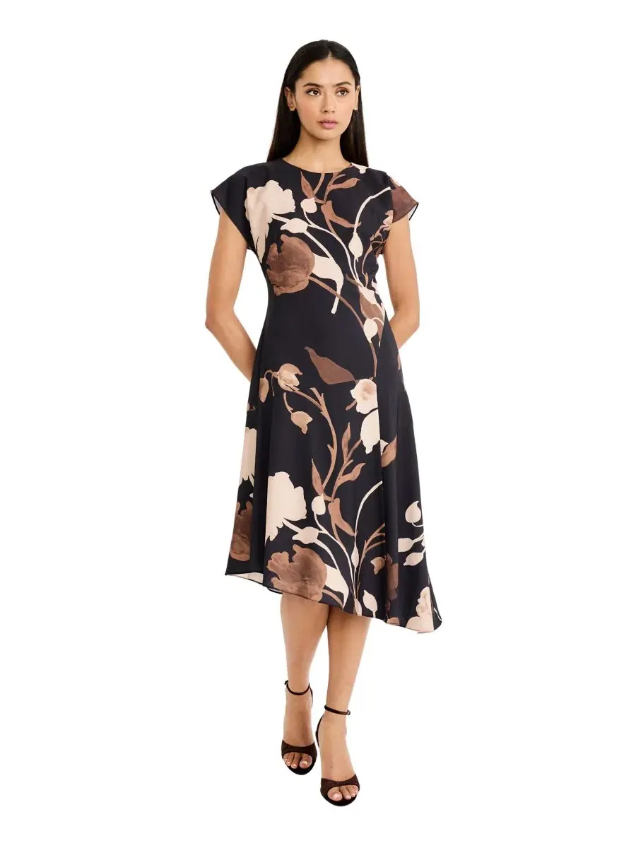 Платье-трапеция с цветочным принтом, модель Floral-Print A-Line Wedding Guest Midi Dress Maggy — изображение 1 из 3