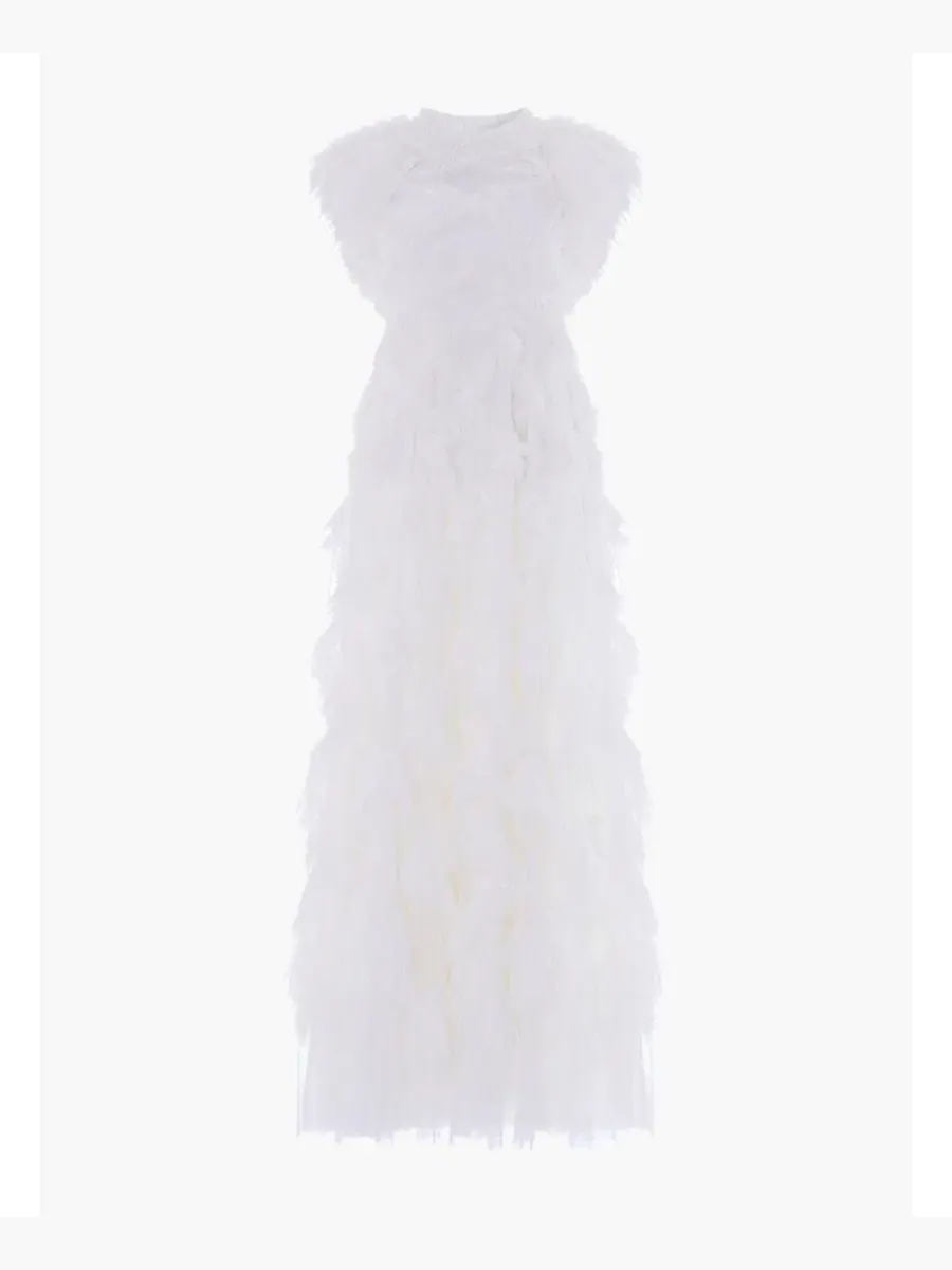 Платье макси с рюшами и коротким рукавом Genevieve Needle & Thread — изображение 4 из 4, белый