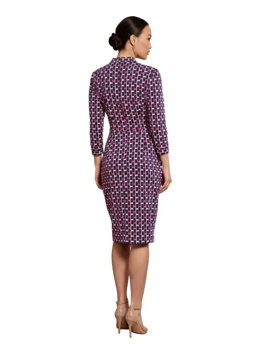 Платье-футляр с ложной драпировкой Petite Faux Wrap Midi Dress London Times — изображение 4 из 4, розовый/темно-синий