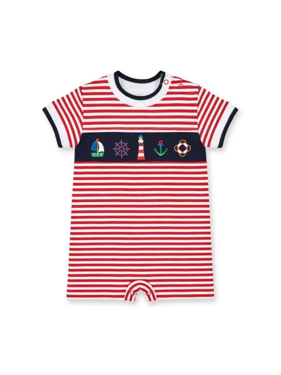 Детский комбинезон-боди с принтом, модель Stripe Knit Shortall With Nautical Applique Florence — красный