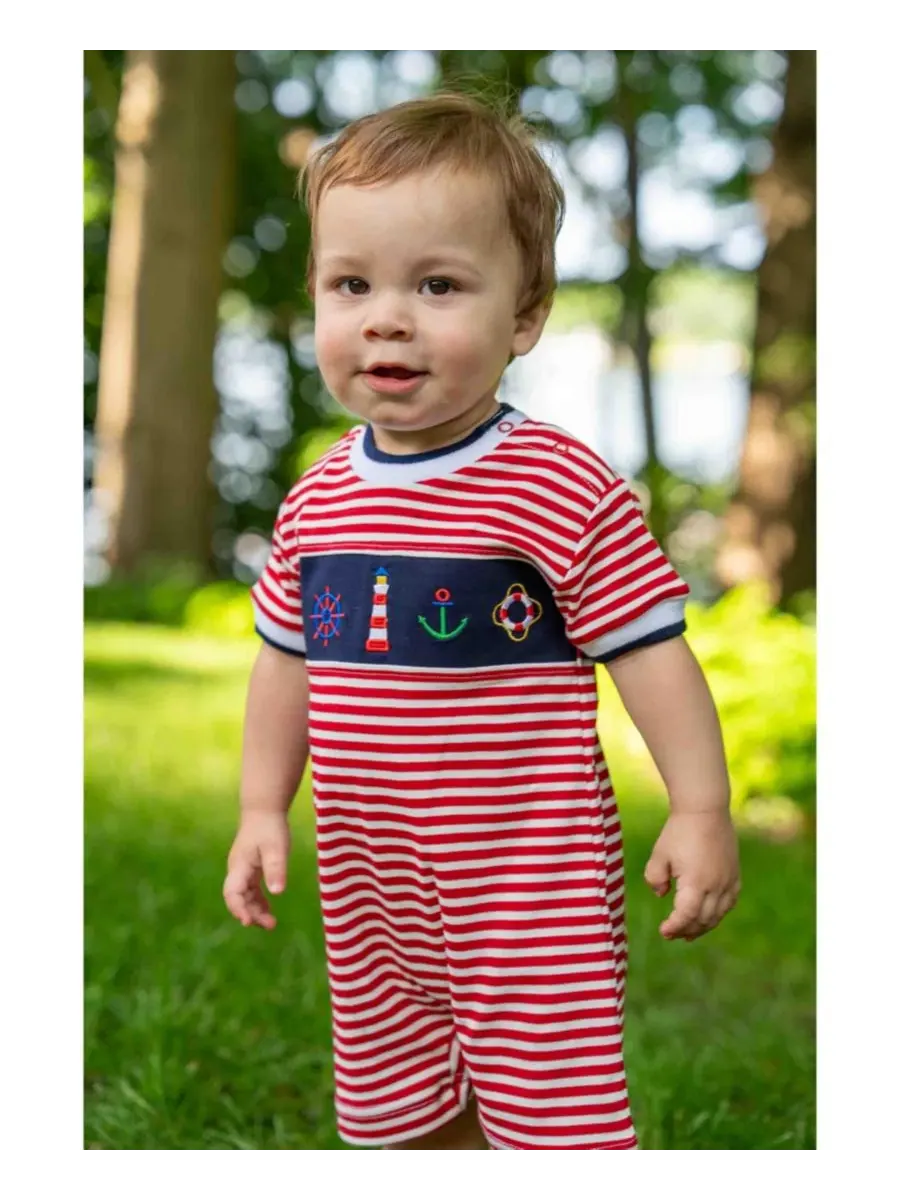 Детский комбинезон-боди с принтом, модель Stripe Knit Shortall With Nautical Applique Florence — изображение 2 из 4, красный