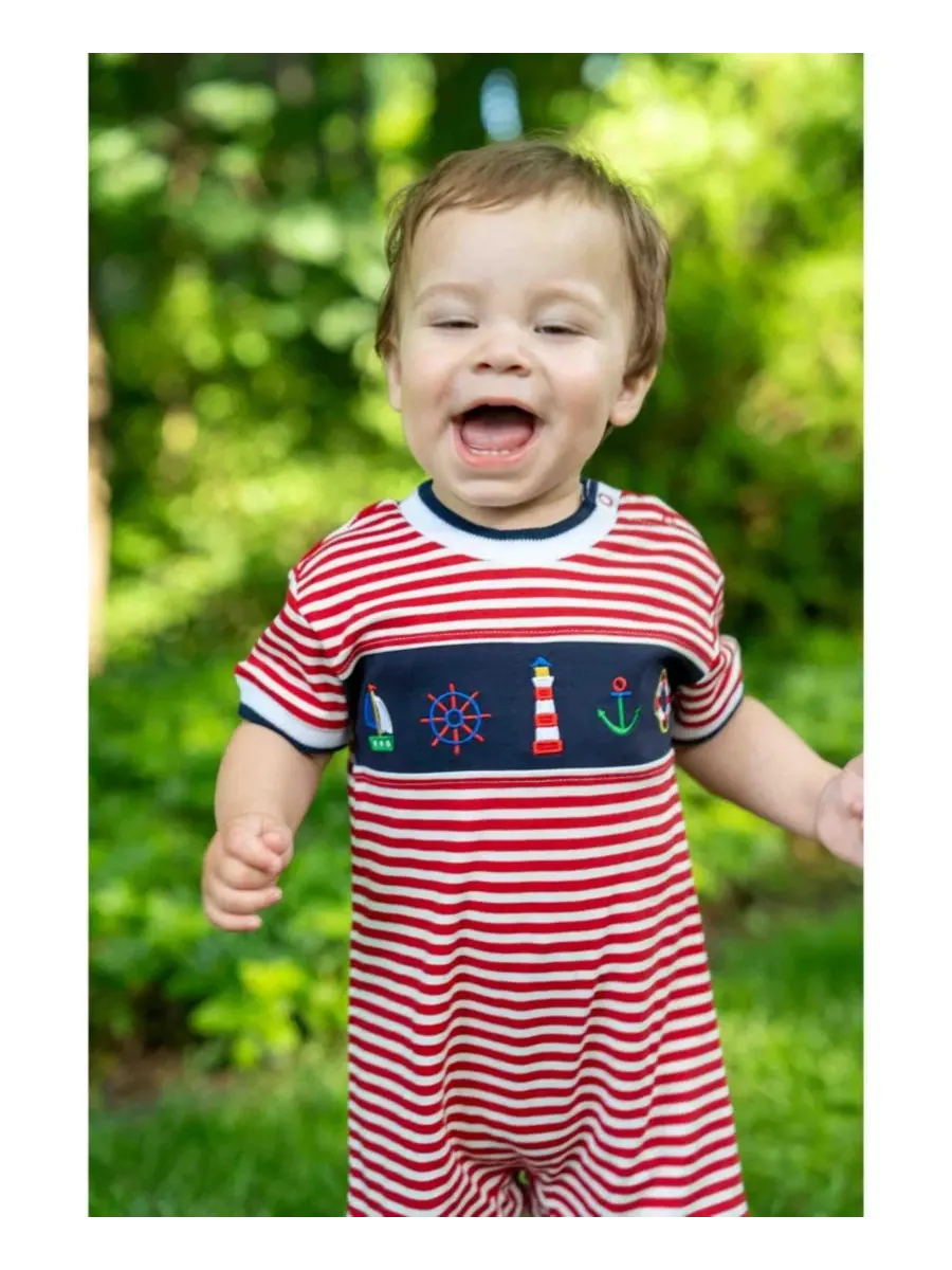 Детский комбинезон-боди с принтом, модель Stripe Knit Shortall With Nautical Applique Florence — изображение 4 из 4, красный