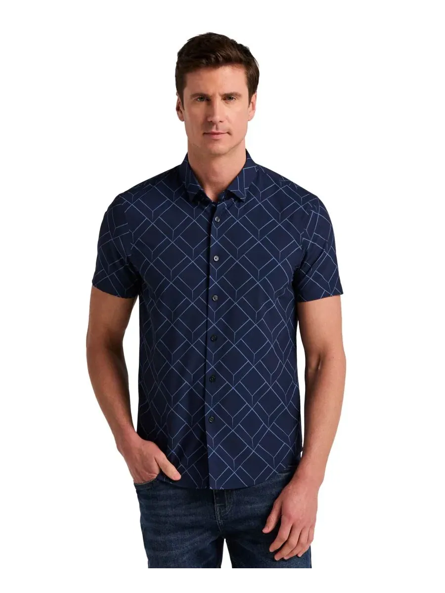 Мужская рубашка с геометрическим принтом, slim fit Perry Ellis — изображение 1 из 5, синий