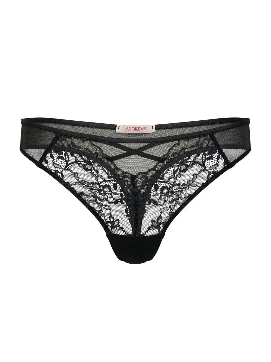 Трусы-слипы Mila Lace Floral Crisscross Adore Me — изображение 2 из 3, черный