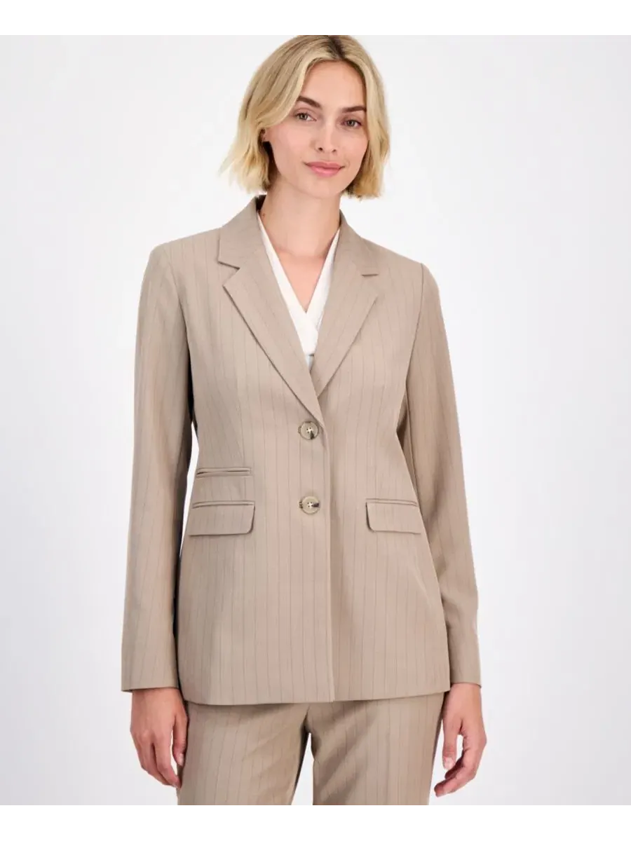Женский пиджачный костюм Anne Klein, в полоску, с длинным рукавом — изображение 1 из 8, натуральный/черный