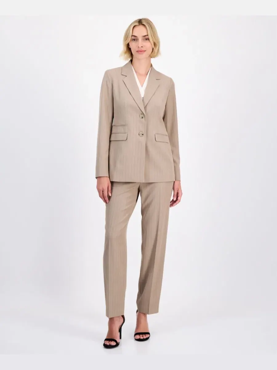 Женский пиджачный костюм Anne Klein, в полоску, с длинным рукавом — изображение 2 из 8, натуральный/черный