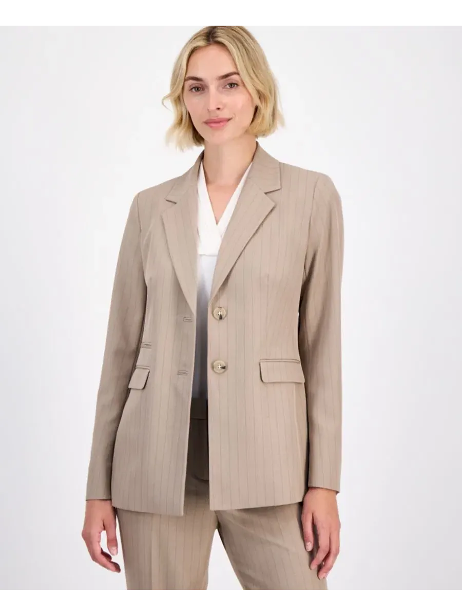 Женский пиджачный костюм Anne Klein, в полоску, с длинным рукавом — изображение 3 из 8, натуральный/черный
