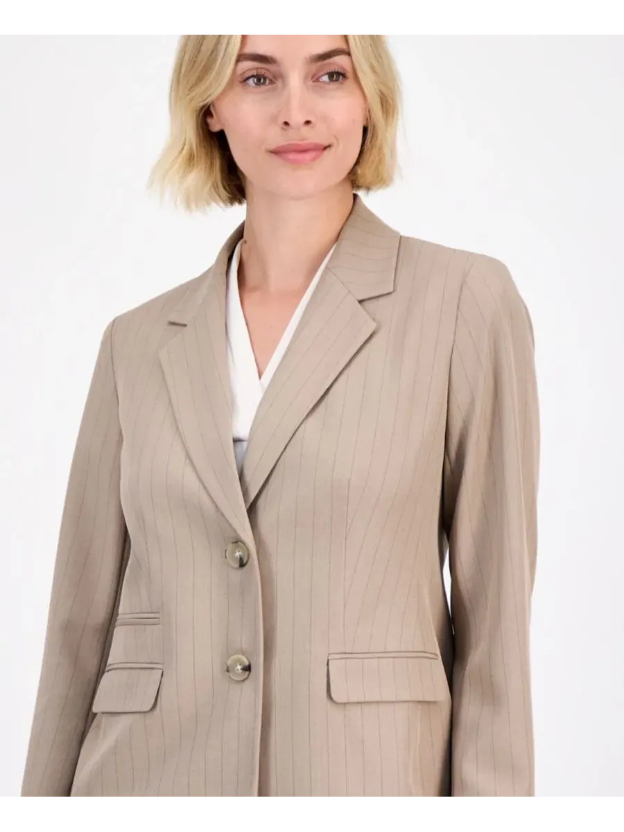 Женский пиджачный костюм Anne Klein, в полоску, с длинным рукавом — изображение 4 из 8, натуральный/черный