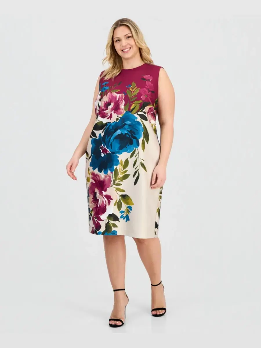 Платье-футляр с принтом Plus Size Anne Klein — изображение 1 из 5, мульти