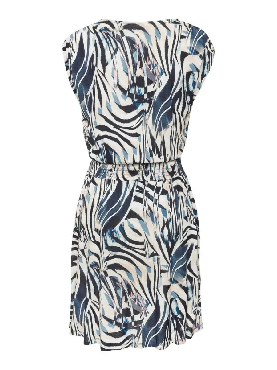 Платье женское с принтом, V-образным вырезом, без рукавов, модель Smocked Waist V-Neck Animal Print — изображение 7 из 7