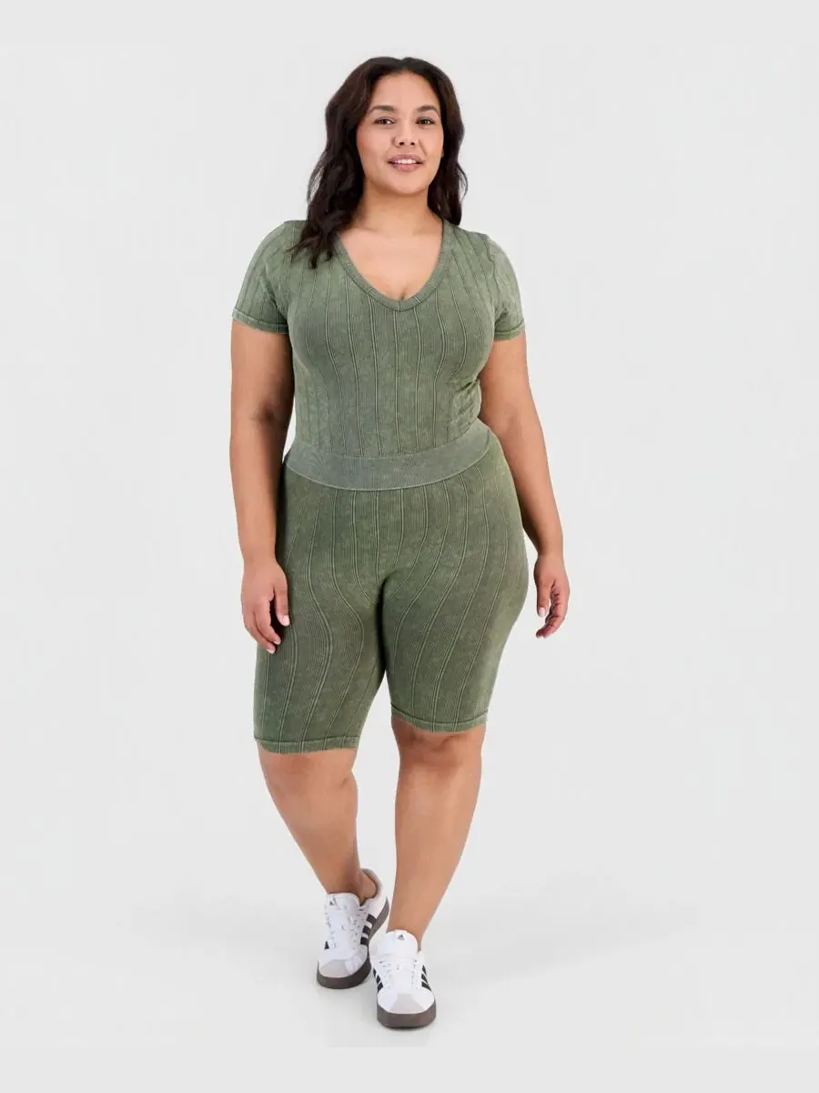 Шорты с широкой резинкой, бесшовные, с рифленым трикотажем, Trendy Plus Seamless Ribbed Pull-On — зеленый
