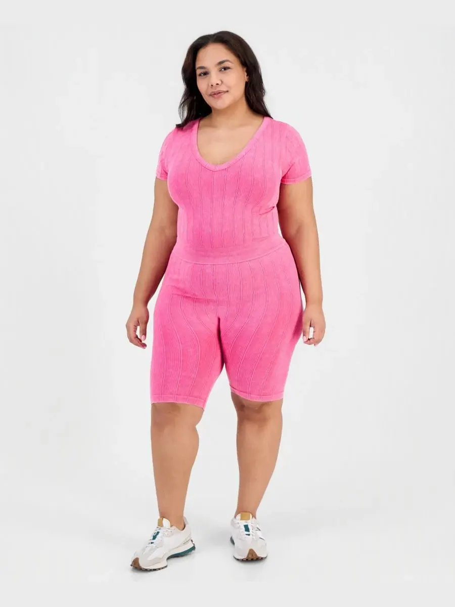 Шорты-трассы с широкой резинкой Seamless Ribbed Pull-On Shorts FULL CIRCLE TRENDS — фиолетовый