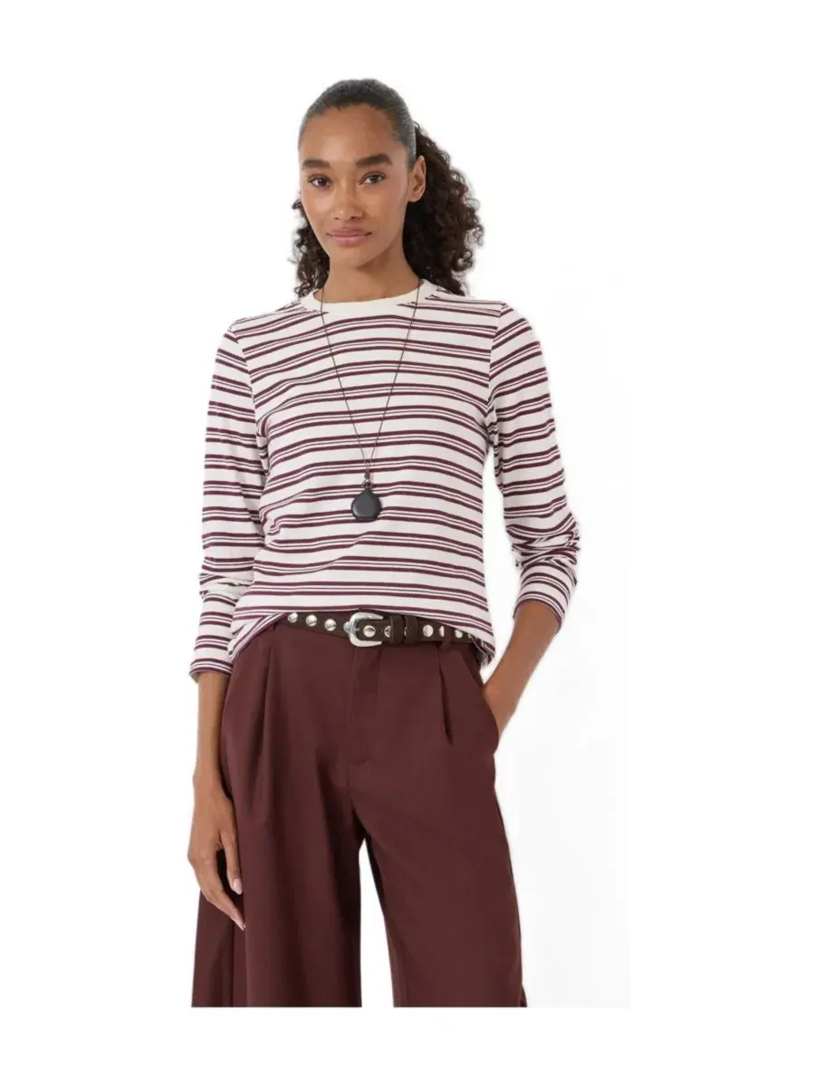 Женский топ с длинным рукавом Mia Striped Slim Crewneck Hush — изображение 1 из 5, винный красный