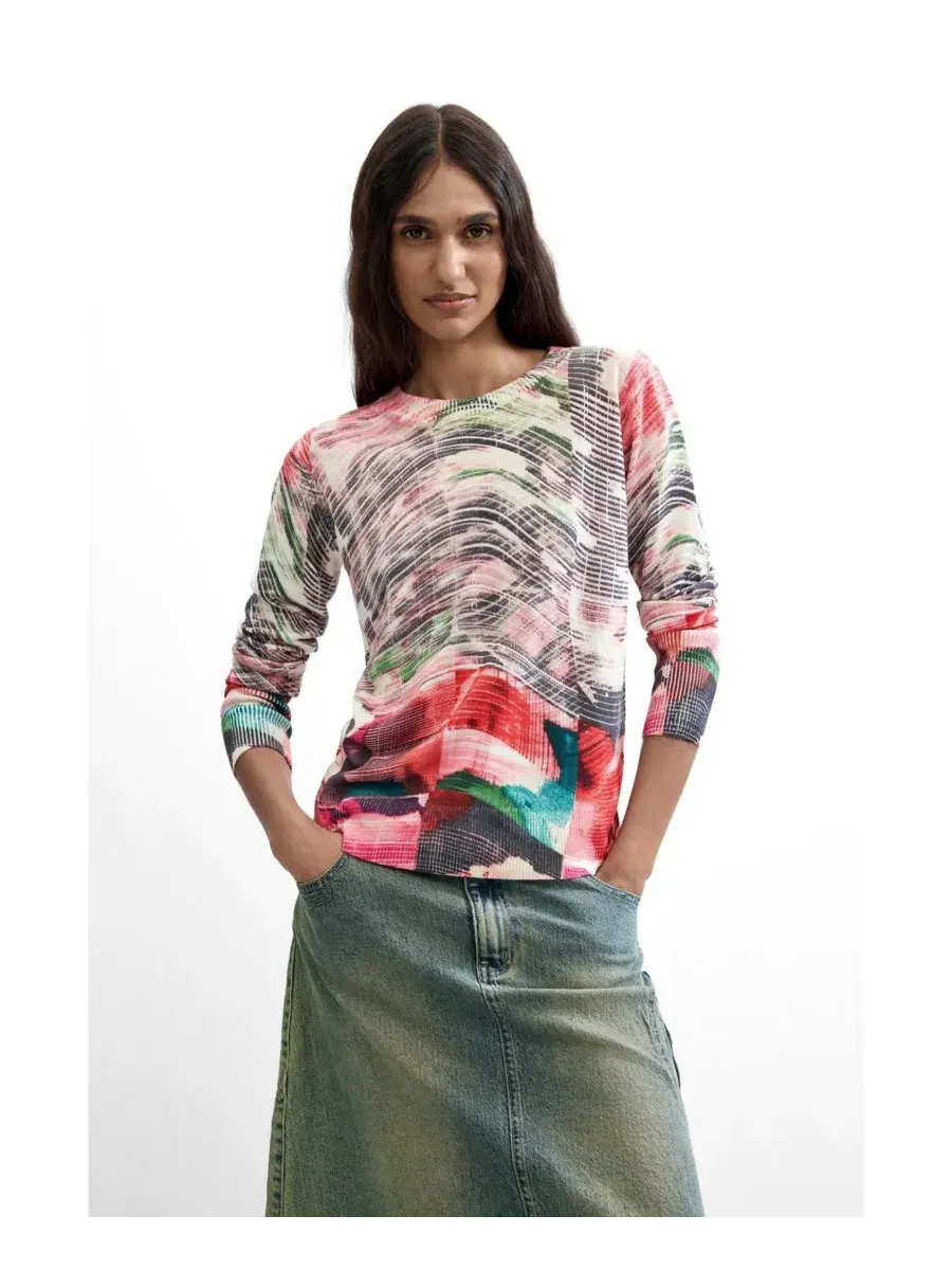 Женский тонкий свитер с принтом Desigual — изображение 1 из 5, яркий оранжевый
