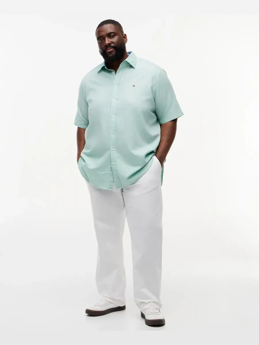 Мужская рубашка с коротким рукавом из льняной смеси больших размеров Tommy Hilfiger, Crushed Mint — изображение 2 из 4
