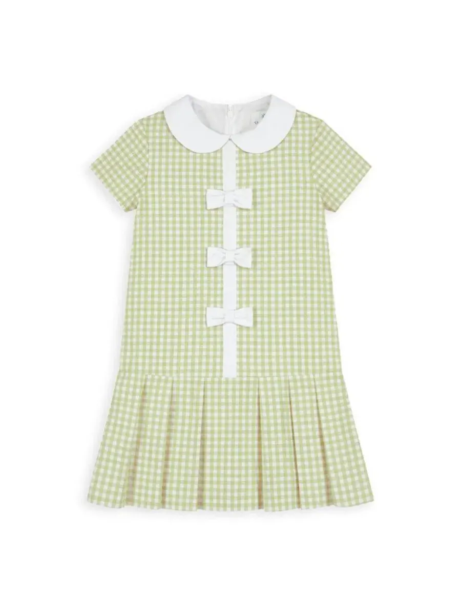 Платье с заниженной талией и плиссированной юбкой Big Girls Check Dress Florence Eiseman — изображение 1 из 7, белый