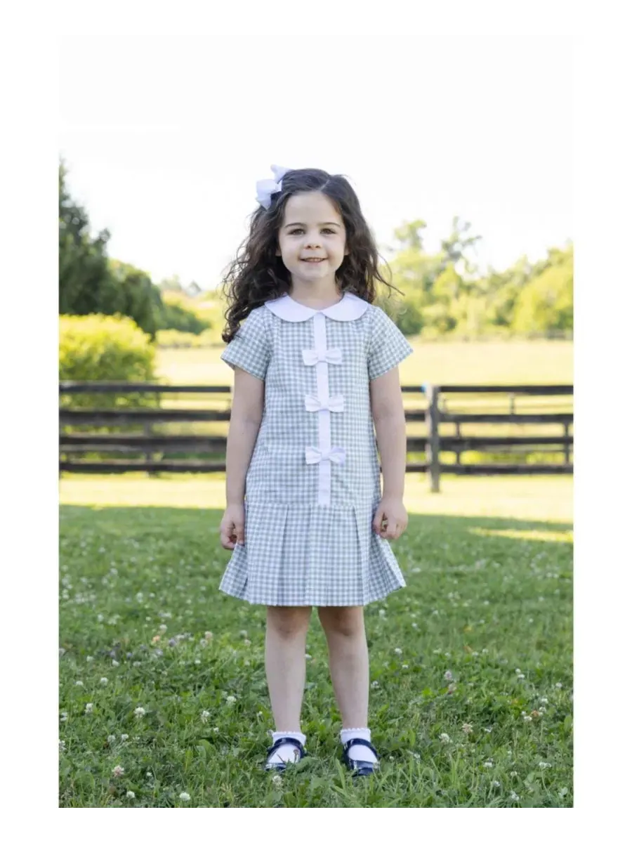 Платье с заниженной талией и плиссированной юбкой Big Girls Check Dress Florence Eiseman — изображение 4 из 7, белый
