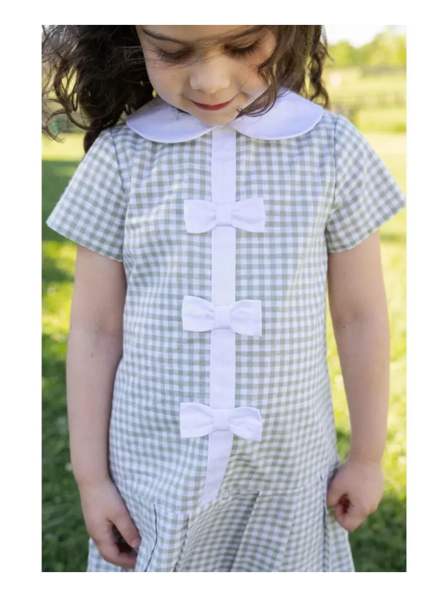 Платье с заниженной талией и плиссированной юбкой Big Girls Check Dress Florence Eiseman — изображение 6 из 7, белый