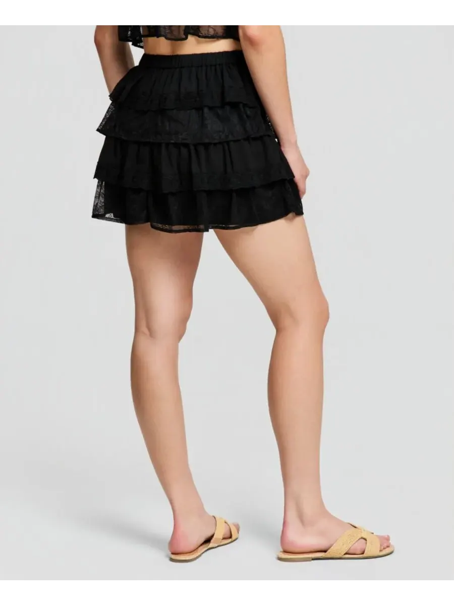 Женская мини-юбка из шифона и кружева And Now This — изображение 4 из 4, глубокий черный