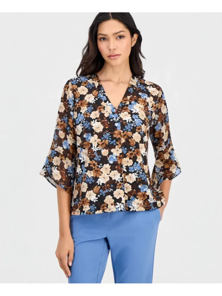 Комплект из жакета, топа с принтом и брюк Anne Klein Essentials — изображение 1 из 4, черный мульти