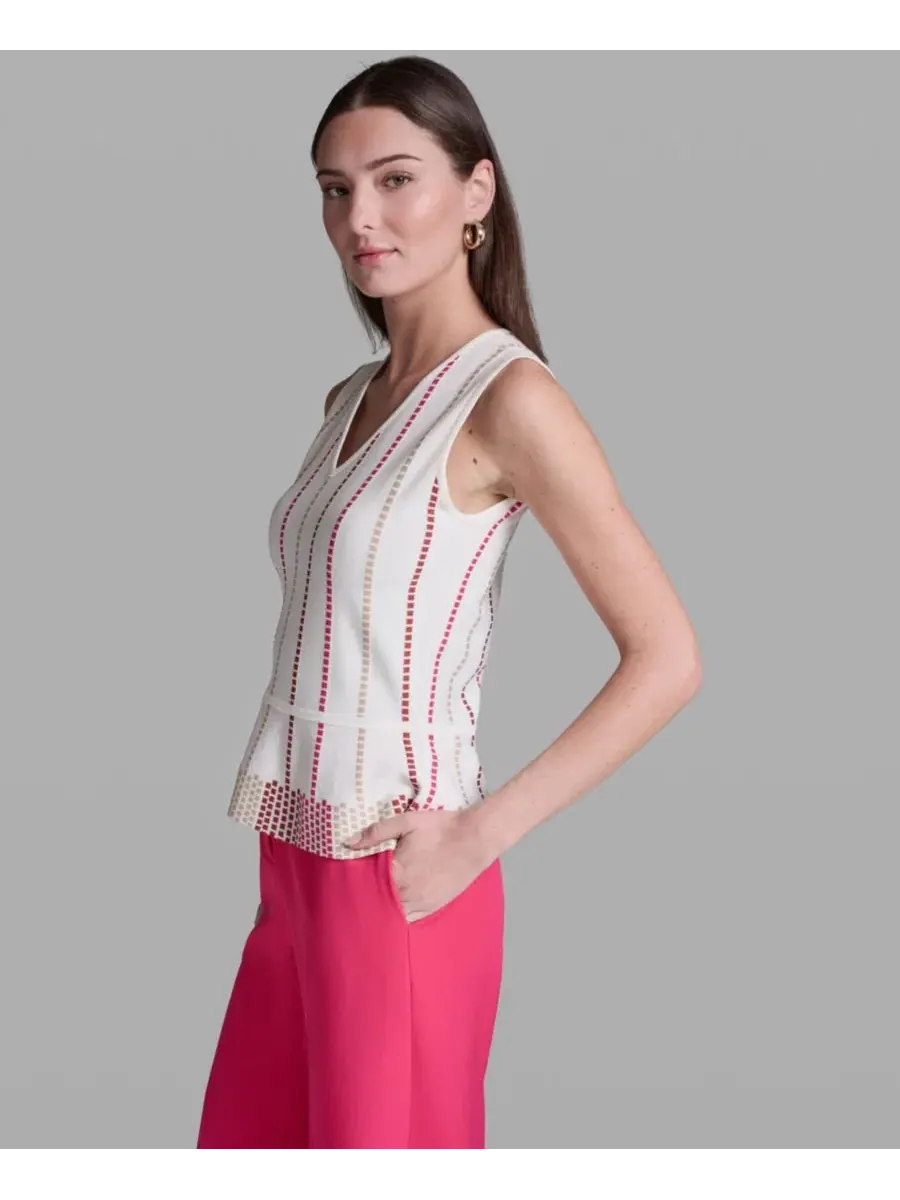 Женский топ без рукавов с V-образным вырезом и баской Bcbg — изображение 3 из 6, оранжевый