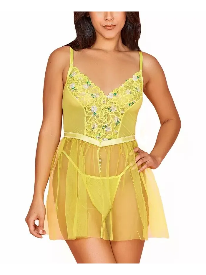 Женский комплект нижнего белья Babydoll из 2 предметов из органзы с цветочным кружевным лифом Hauty — изображение 1 из 3