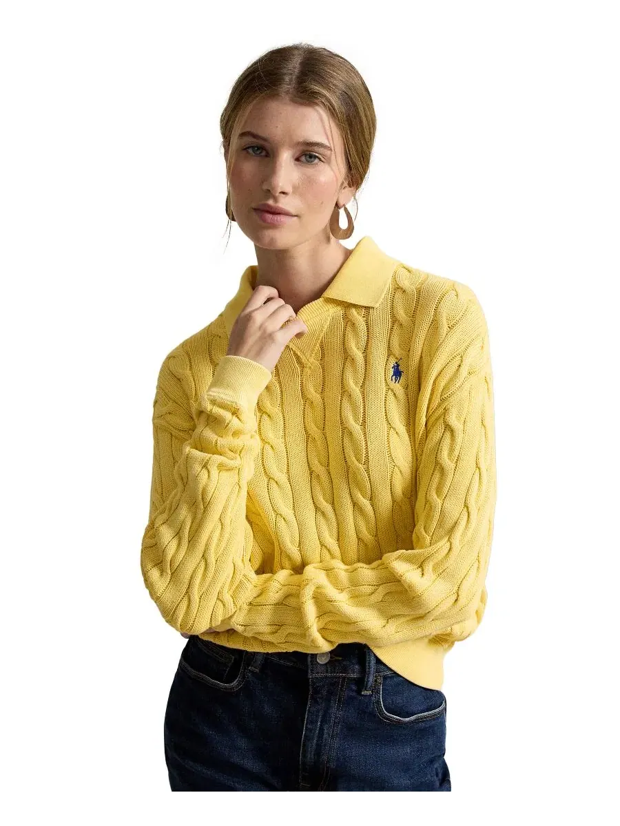 Свитер женский с кабельным узором из хлопка, модель Cable-Knit Cotton Polo Sweater Polo Ralph Lauren — изображение 1 из 5