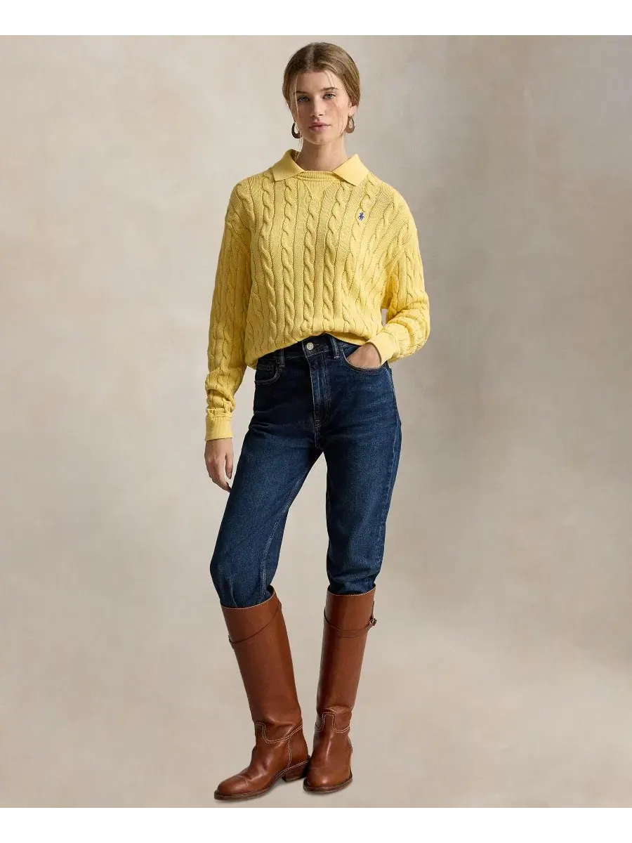 Свитер женский с кабельным узором из хлопка, модель Cable-Knit Cotton Polo Sweater Polo Ralph Lauren — изображение 2 из 5