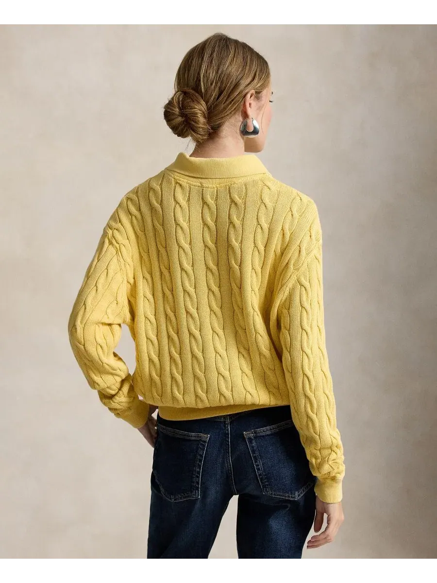 Свитер женский с кабельным узором из хлопка, модель Cable-Knit Cotton Polo Sweater Polo Ralph Lauren — изображение 4 из 5