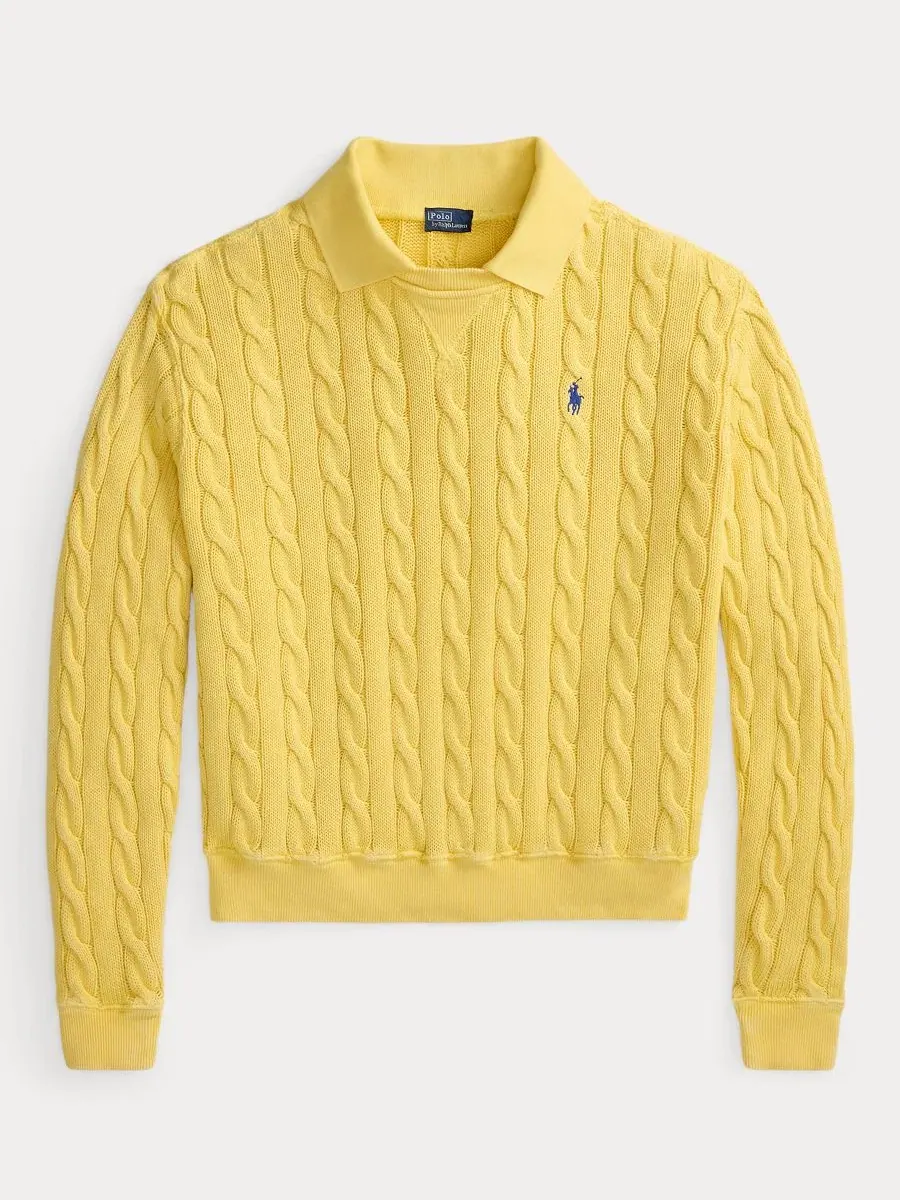 Свитер женский с кабельным узором из хлопка, модель Cable-Knit Cotton Polo Sweater Polo Ralph Lauren — изображение 5 из 5